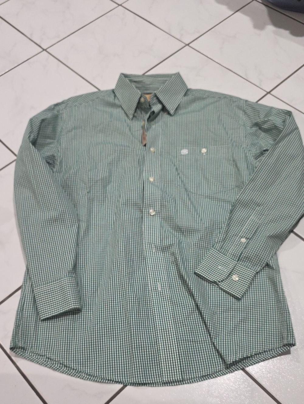 Wrangler Green Micro-Check Long Sleeve Button-Down Shirt